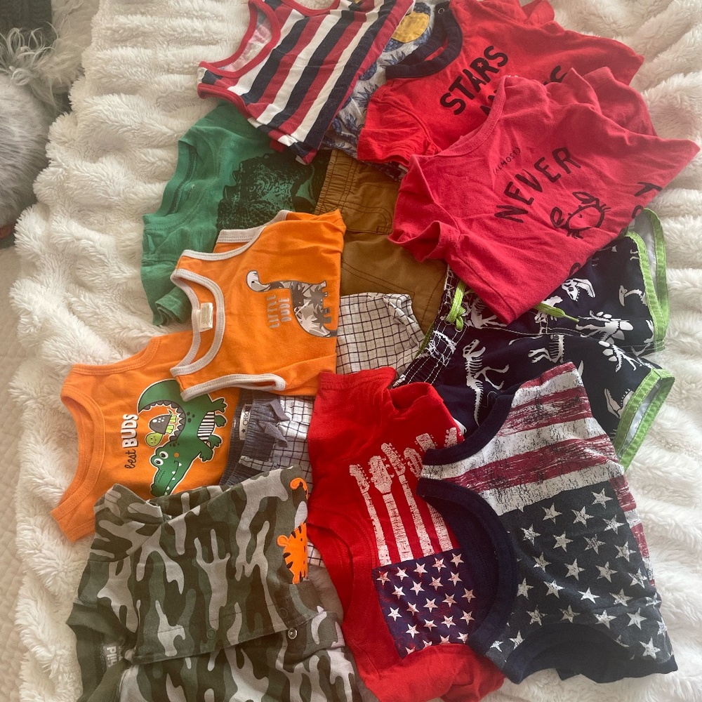 LOT OF 13 MIX/MATCH BABY BOY SUMMER CLOTHING BUNDLE SIZE 6-12 MONTHS